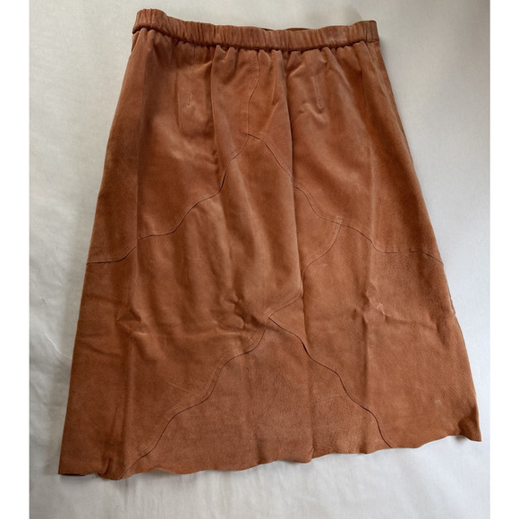 Vintage WesternTerry Lewis Rustic Distressed Genuine Leather Skirt Peach Size 10 - Picture 8 of 12